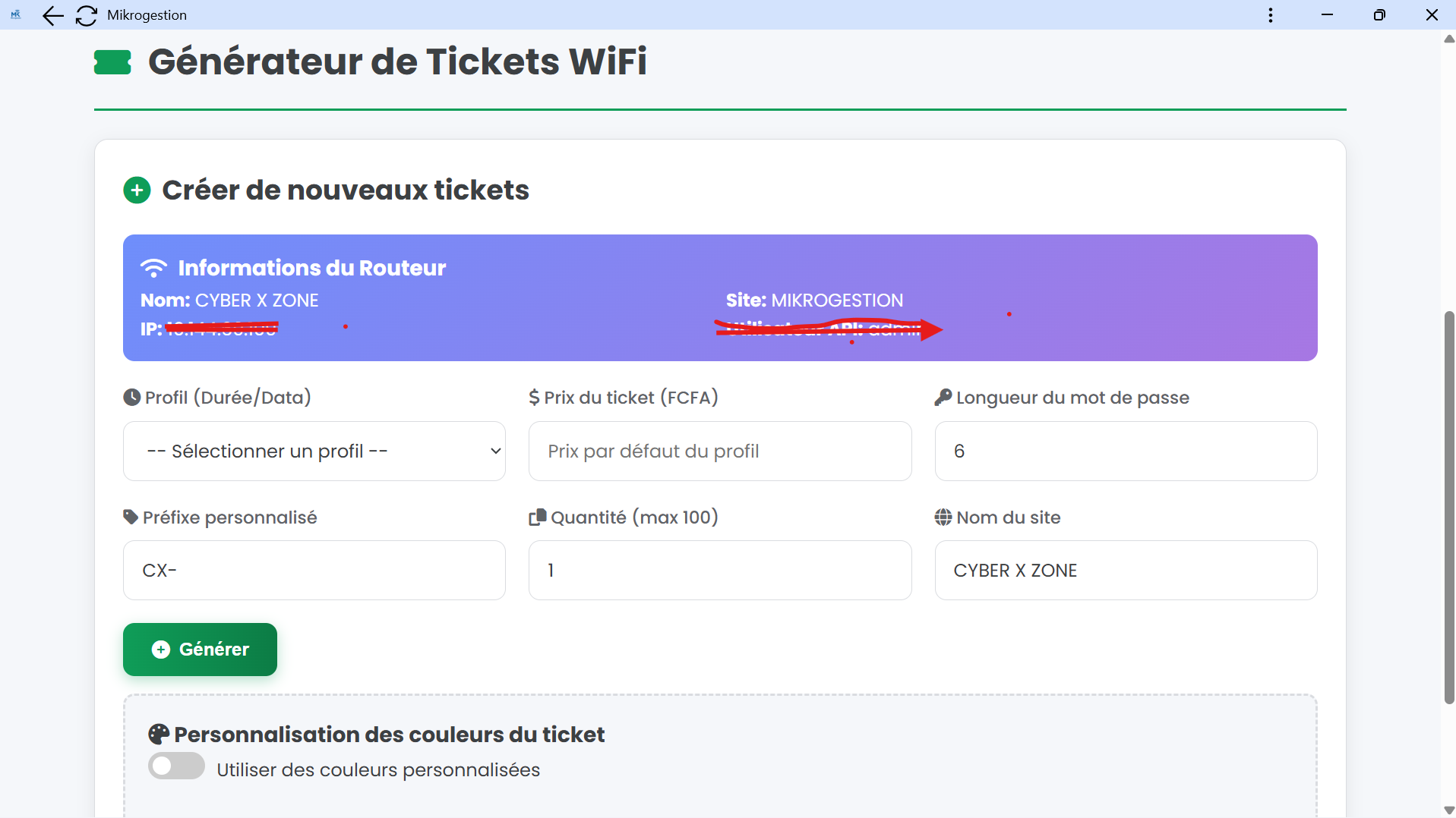 Générateur de tickets WiFi Mikrogestion