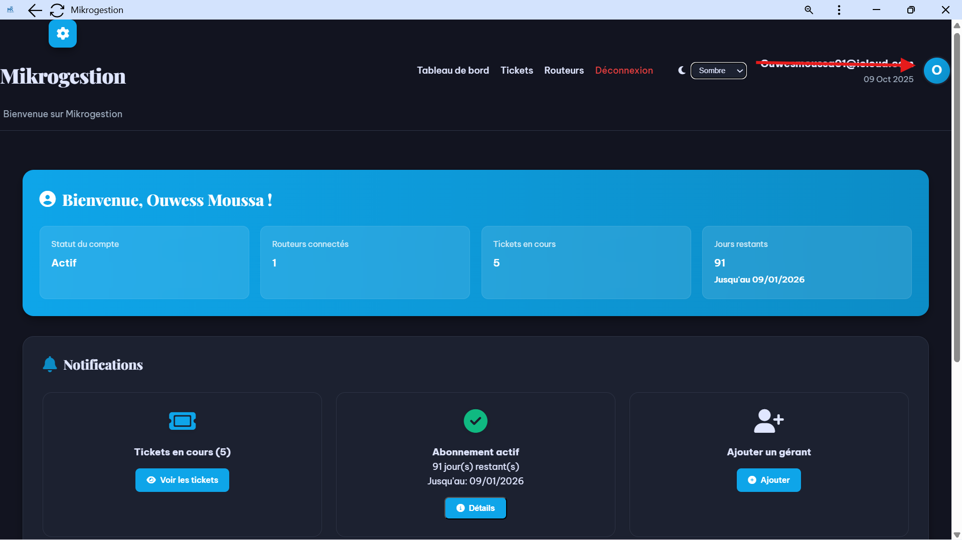 Interface utilisateur Mikrogestion