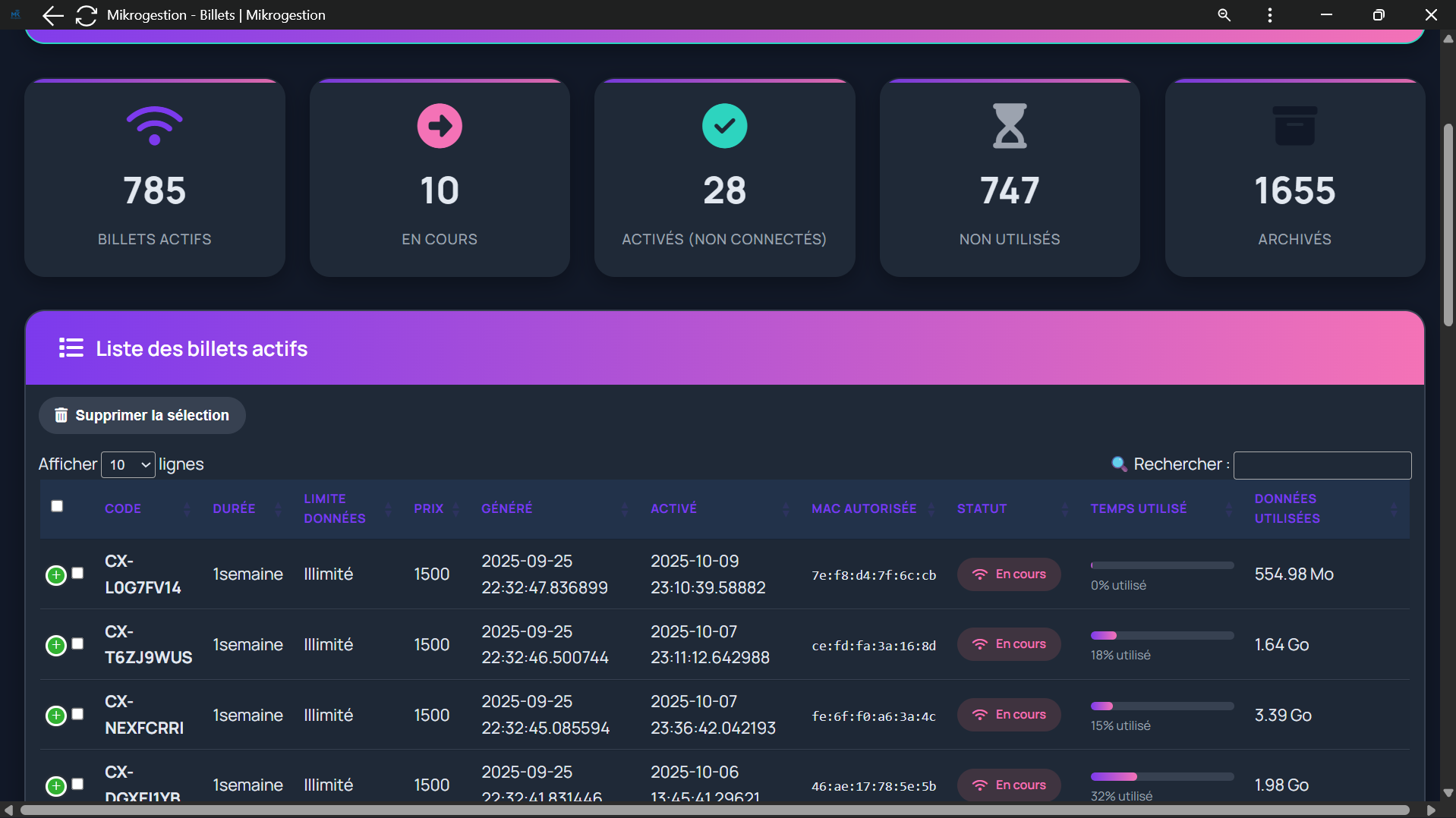 Tickets actifs Mikrogestion